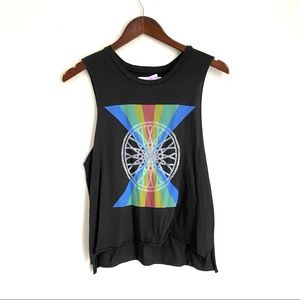 SOUL CYCLE Womens Medium Black Colorful Cropped Cut Off Sleeveless Tshirt A8